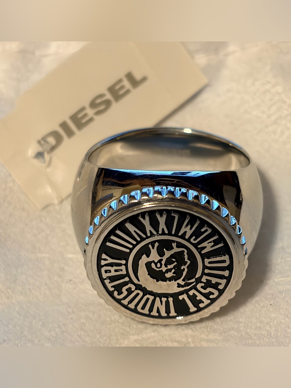 Diesel Ring with Black Logo Medallion 11